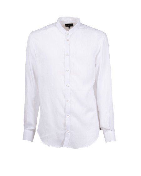 Shop EMPORIO ARMANI  Camicia: Emporio Armani camicia collo guru in lino.
Brand logo.
Tinta unita.
Collo guru.
Maniche lunghe.
Polsini con bottoni.
Bottoni.
Chiusura sul fronte.
Composizione: 100% Lino.
Fabbricato in Albania.. 01SMGL 010F9-100